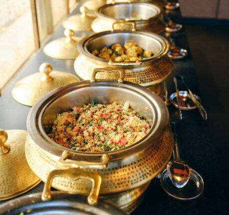 A buffet in an Indian restaurant.
